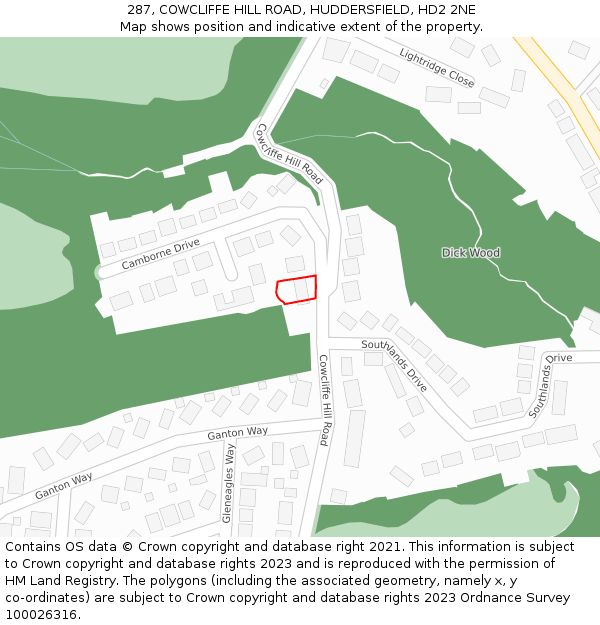 287, COWCLIFFE HILL ROAD, HUDDERSFIELD, HD2 2NE: Location map and indicative extent of plot