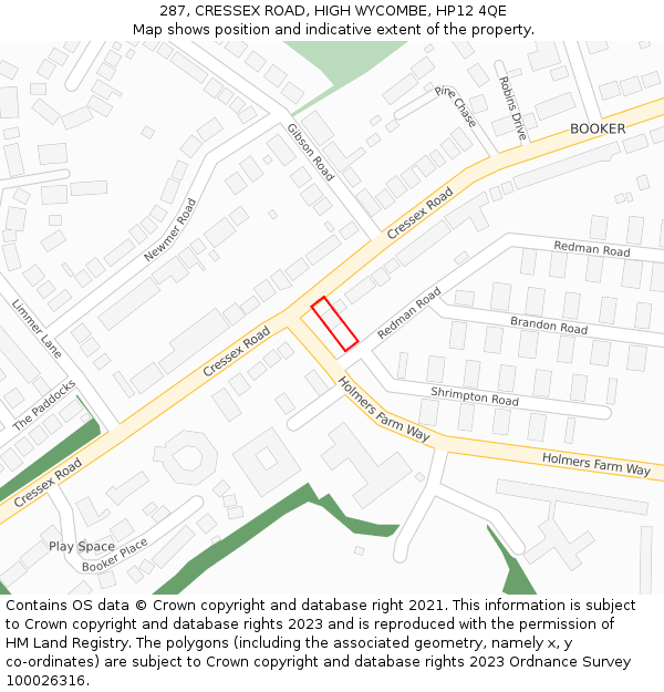 287, CRESSEX ROAD, HIGH WYCOMBE, HP12 4QE: Location map and indicative extent of plot