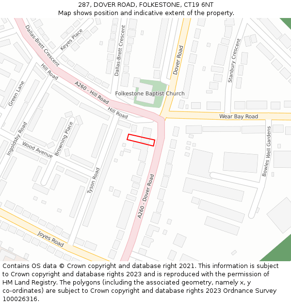 287, DOVER ROAD, FOLKESTONE, CT19 6NT: Location map and indicative extent of plot