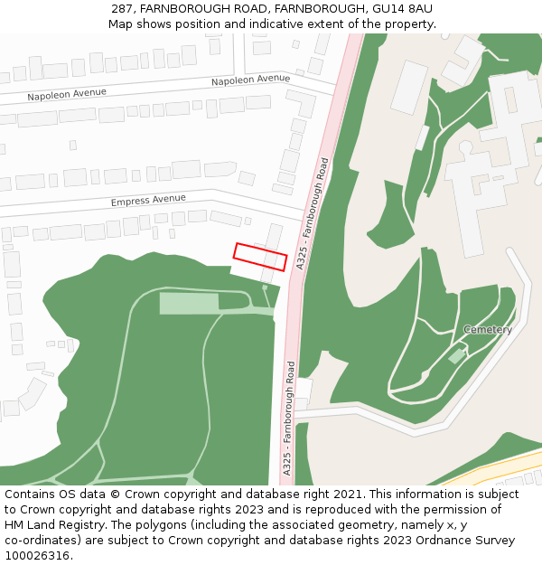 287, FARNBOROUGH ROAD, FARNBOROUGH, GU14 8AU: Location map and indicative extent of plot