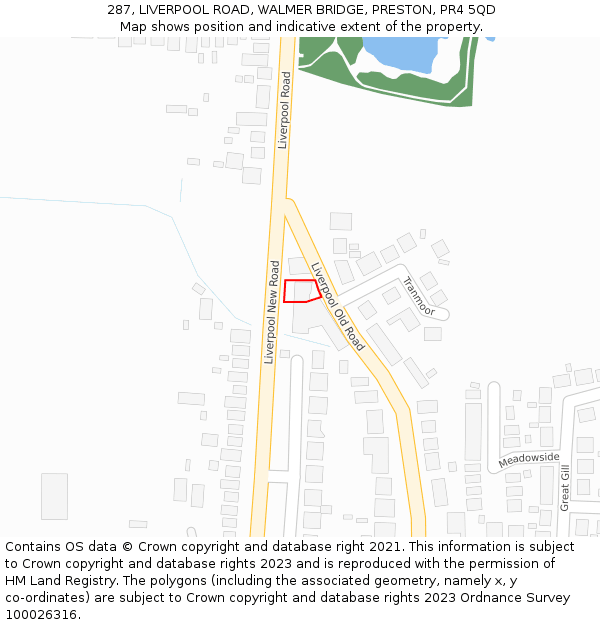 287, LIVERPOOL ROAD, WALMER BRIDGE, PRESTON, PR4 5QD: Location map and indicative extent of plot