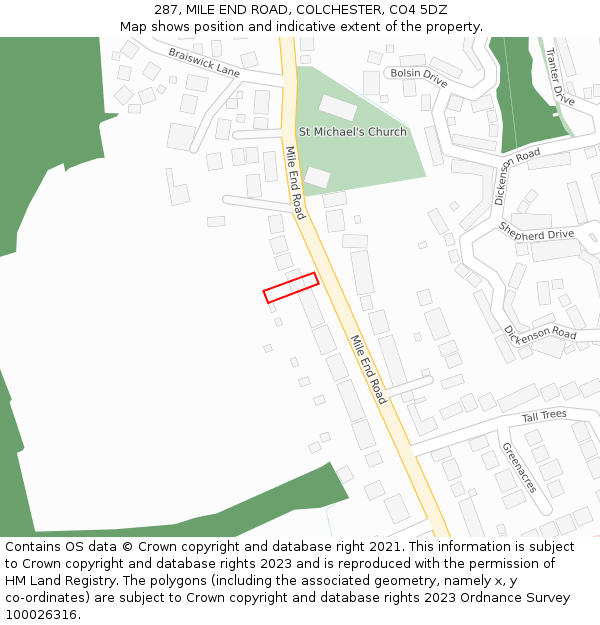 287, MILE END ROAD, COLCHESTER, CO4 5DZ: Location map and indicative extent of plot