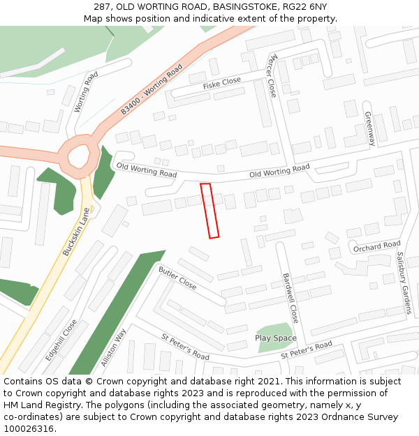 287, OLD WORTING ROAD, BASINGSTOKE, RG22 6NY: Location map and indicative extent of plot