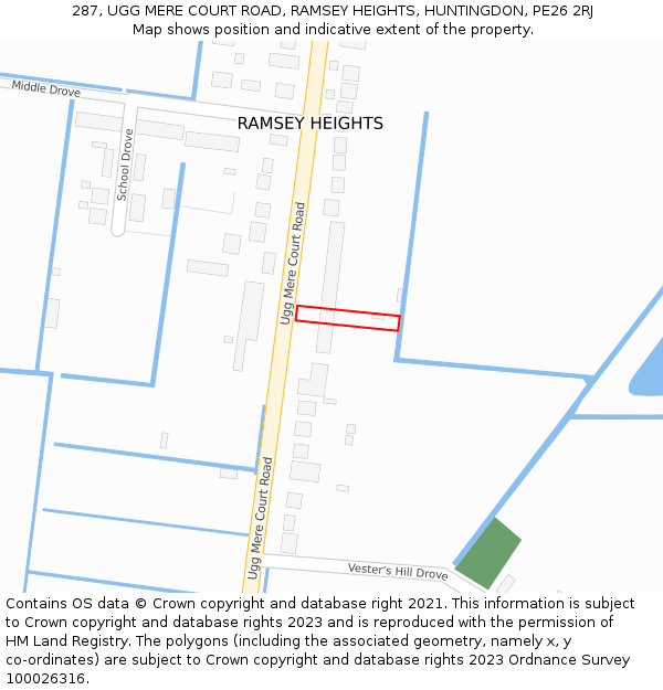 287, UGG MERE COURT ROAD, RAMSEY HEIGHTS, HUNTINGDON, PE26 2RJ: Location map and indicative extent of plot