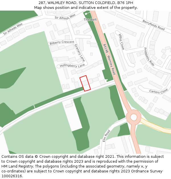 287, WALMLEY ROAD, SUTTON COLDFIELD, B76 1PH: Location map and indicative extent of plot