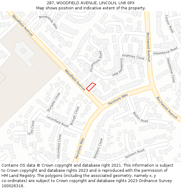 287, WOODFIELD AVENUE, LINCOLN, LN6 0PX: Location map and indicative extent of plot