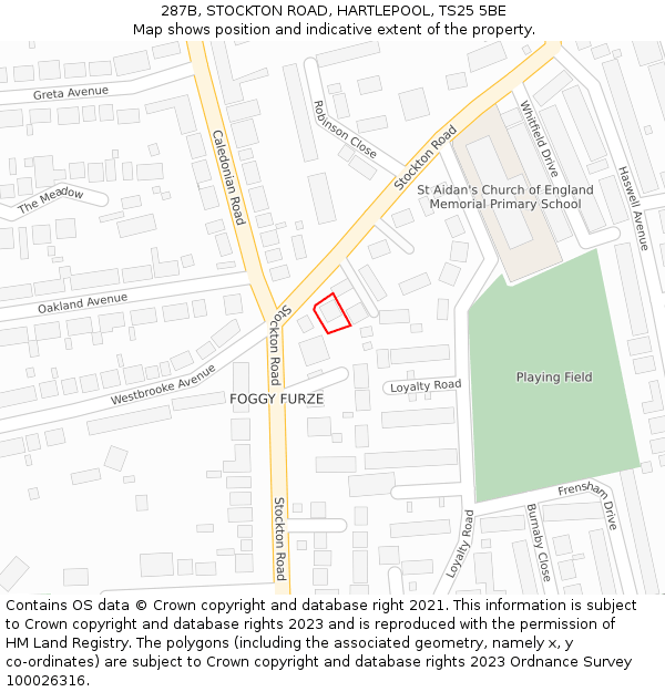 287B, STOCKTON ROAD, HARTLEPOOL, TS25 5BE: Location map and indicative extent of plot