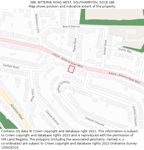 288, BITTERNE ROAD WEST, SOUTHAMPTON, SO18 1BE: Location map and indicative extent of plot