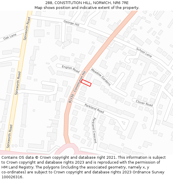 288, CONSTITUTION HILL, NORWICH, NR6 7RE: Location map and indicative extent of plot