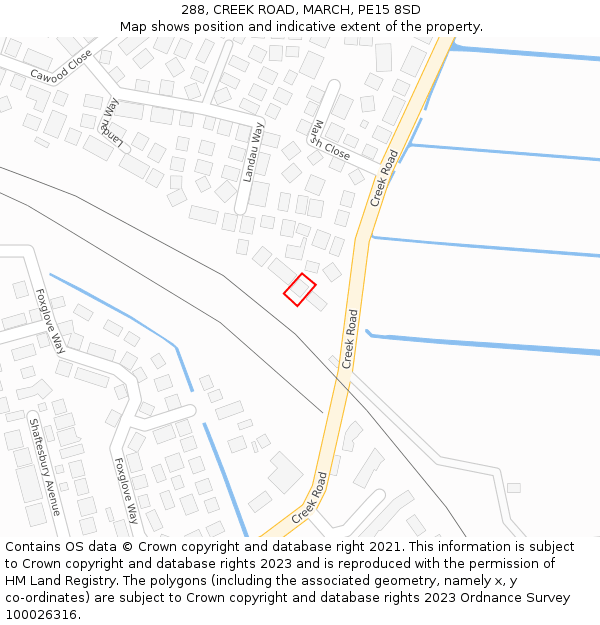 288, CREEK ROAD, MARCH, PE15 8SD: Location map and indicative extent of plot