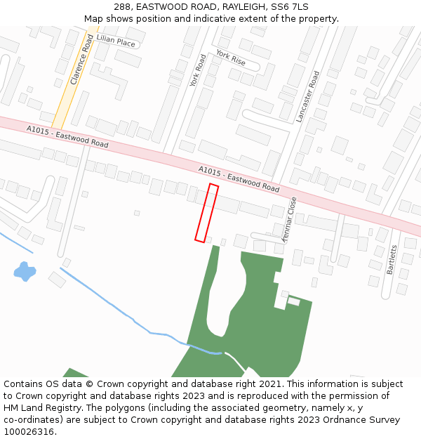 288, EASTWOOD ROAD, RAYLEIGH, SS6 7LS: Location map and indicative extent of plot