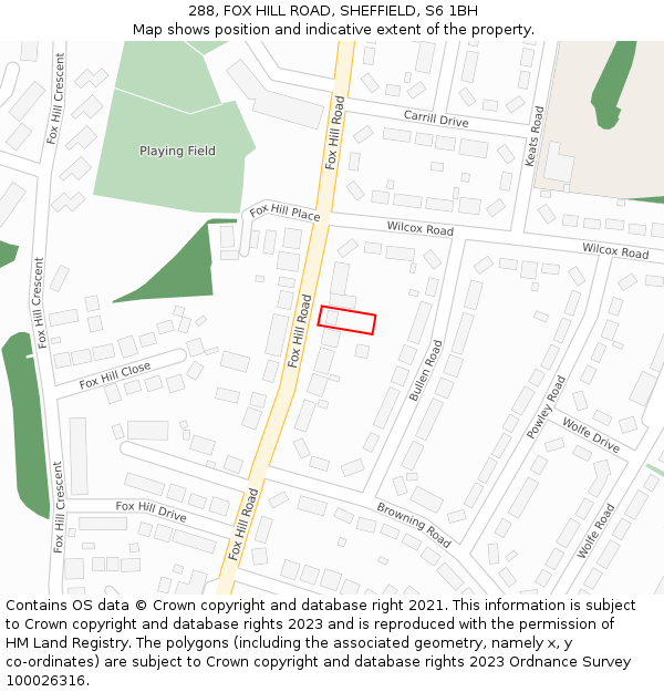 288, FOX HILL ROAD, SHEFFIELD, S6 1BH: Location map and indicative extent of plot
