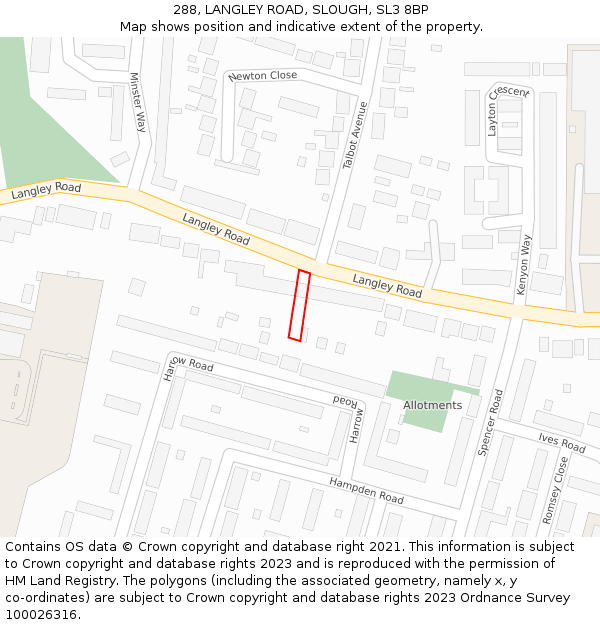 288, LANGLEY ROAD, SLOUGH, SL3 8BP: Location map and indicative extent of plot