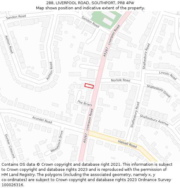 288, LIVERPOOL ROAD, SOUTHPORT, PR8 4PW: Location map and indicative extent of plot