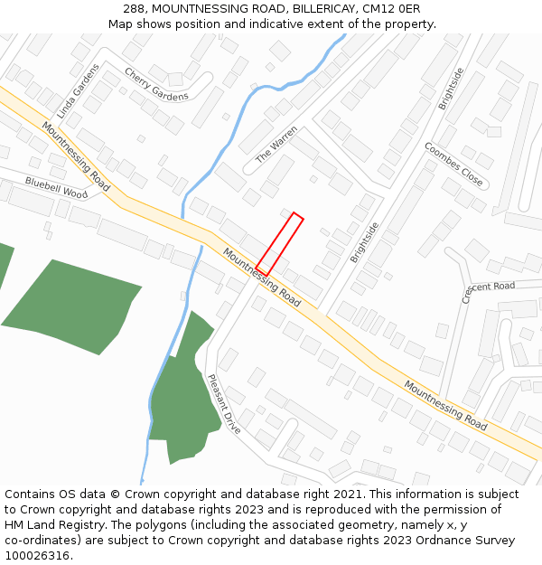288, MOUNTNESSING ROAD, BILLERICAY, CM12 0ER: Location map and indicative extent of plot