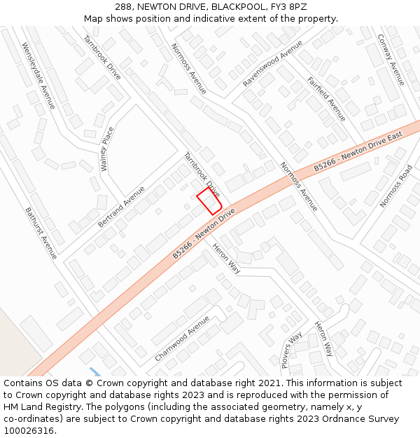 288, NEWTON DRIVE, BLACKPOOL, FY3 8PZ: Location map and indicative extent of plot