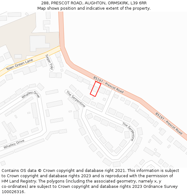 288, PRESCOT ROAD, AUGHTON, ORMSKIRK, L39 6RR: Location map and indicative extent of plot
