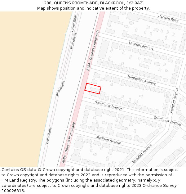 288, QUEENS PROMENADE, BLACKPOOL, FY2 9AZ: Location map and indicative extent of plot