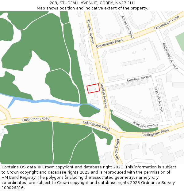 288, STUDFALL AVENUE, CORBY, NN17 1LH: Location map and indicative extent of plot