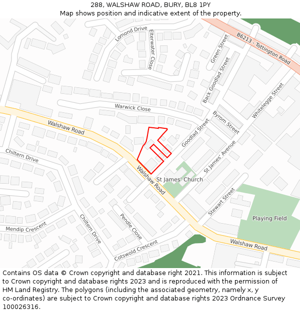 288, WALSHAW ROAD, BURY, BL8 1PY: Location map and indicative extent of plot