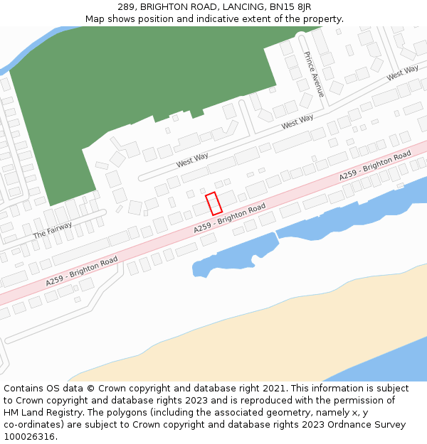 289, BRIGHTON ROAD, LANCING, BN15 8JR: Location map and indicative extent of plot