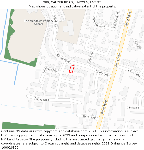 289, CALDER ROAD, LINCOLN, LN5 9TJ: Location map and indicative extent of plot