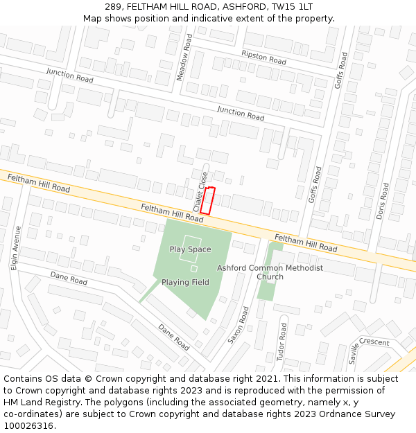 289, FELTHAM HILL ROAD, ASHFORD, TW15 1LT: Location map and indicative extent of plot