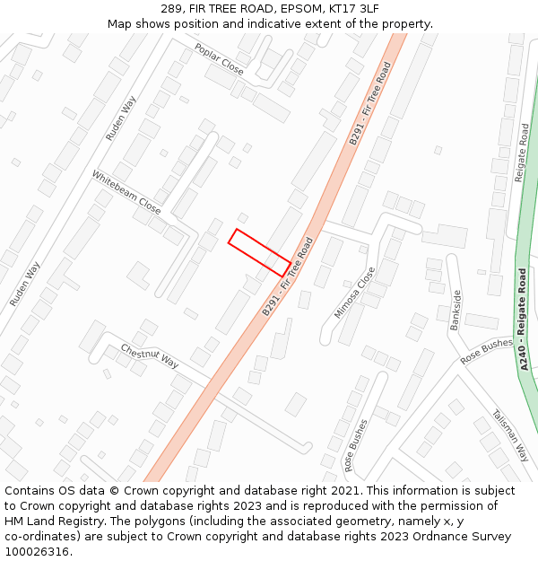 289, FIR TREE ROAD, EPSOM, KT17 3LF: Location map and indicative extent of plot