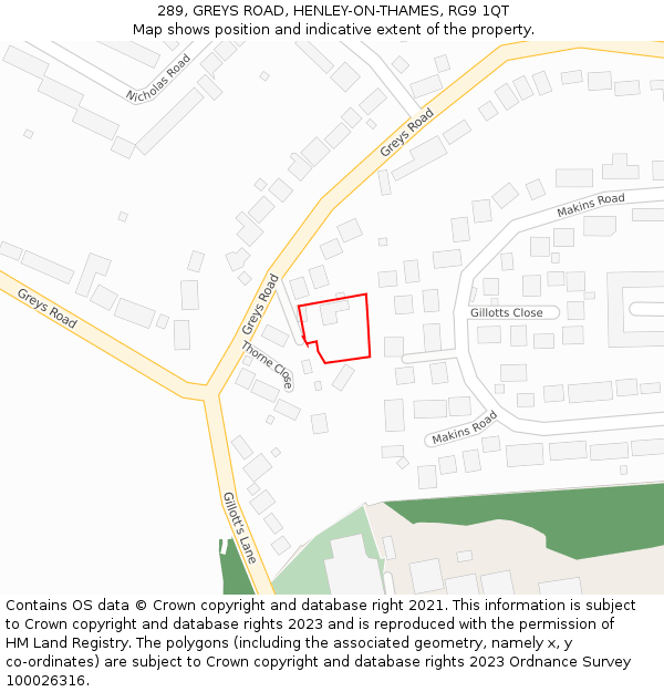 289, GREYS ROAD, HENLEY-ON-THAMES, RG9 1QT: Location map and indicative extent of plot