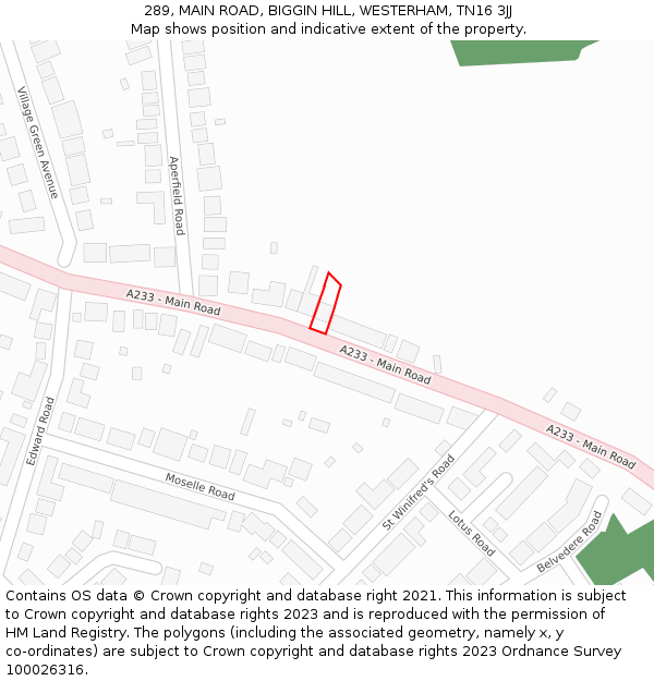 289, MAIN ROAD, BIGGIN HILL, WESTERHAM, TN16 3JJ: Location map and indicative extent of plot