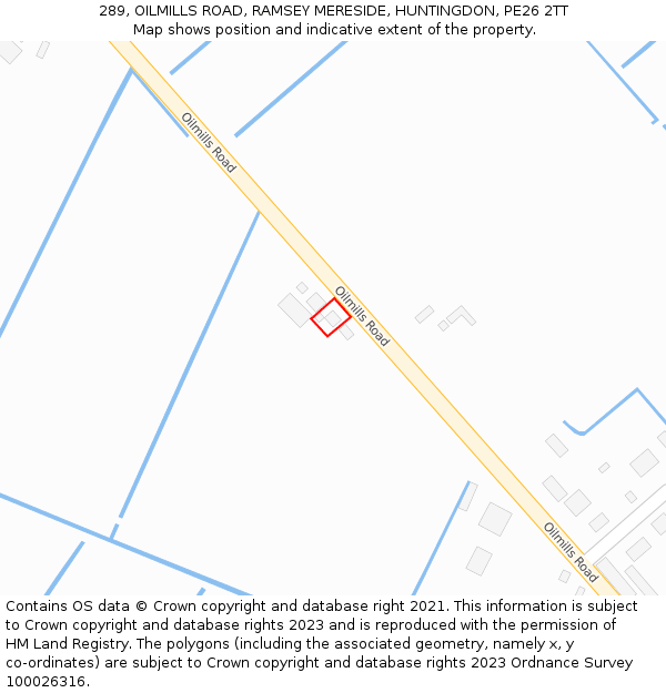 289, OILMILLS ROAD, RAMSEY MERESIDE, HUNTINGDON, PE26 2TT: Location map and indicative extent of plot