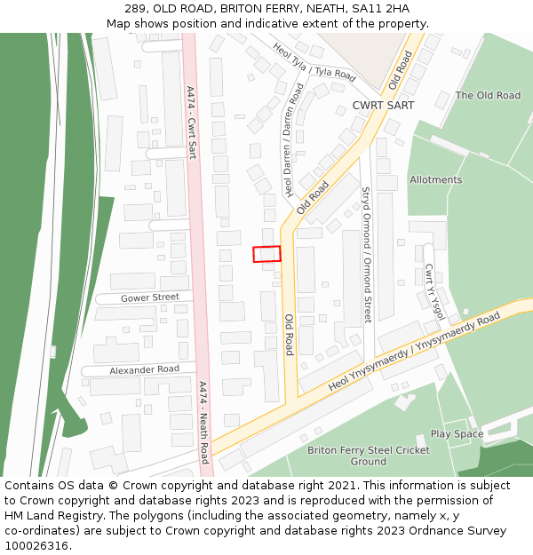 289, OLD ROAD, BRITON FERRY, NEATH, SA11 2HA: Location map and indicative extent of plot