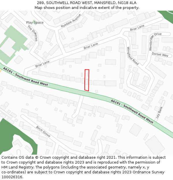 289, SOUTHWELL ROAD WEST, MANSFIELD, NG18 4LA: Location map and indicative extent of plot