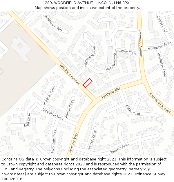 289, WOODFIELD AVENUE, LINCOLN, LN6 0PX: Location map and indicative extent of plot