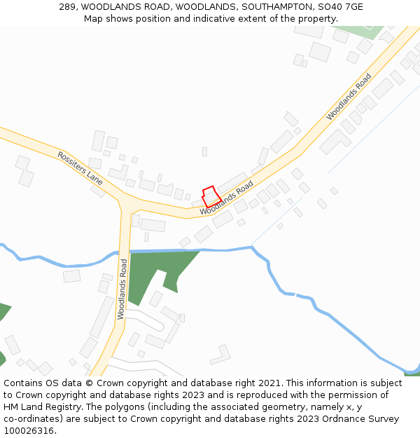 289, WOODLANDS ROAD, WOODLANDS, SOUTHAMPTON, SO40 7GE: Location map and indicative extent of plot