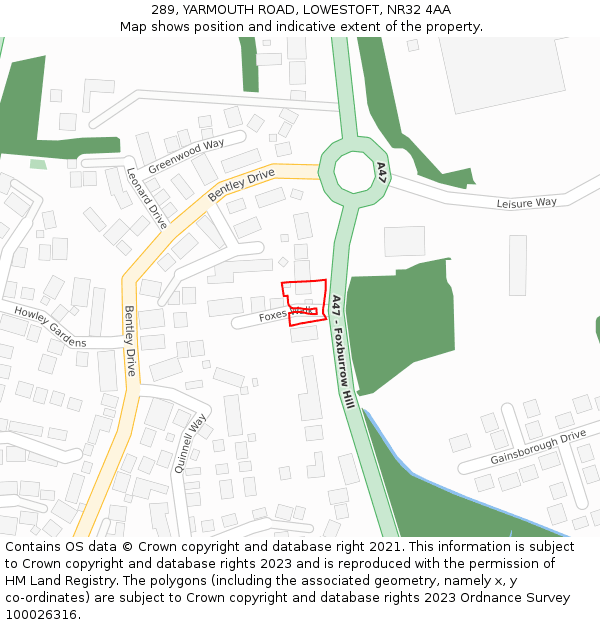 289, YARMOUTH ROAD, LOWESTOFT, NR32 4AA: Location map and indicative extent of plot