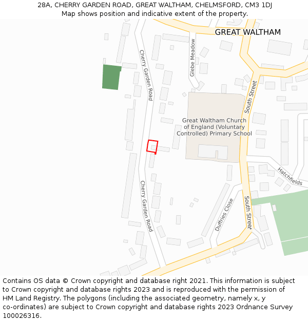 28A, CHERRY GARDEN ROAD, GREAT WALTHAM, CHELMSFORD, CM3 1DJ: Location map and indicative extent of plot