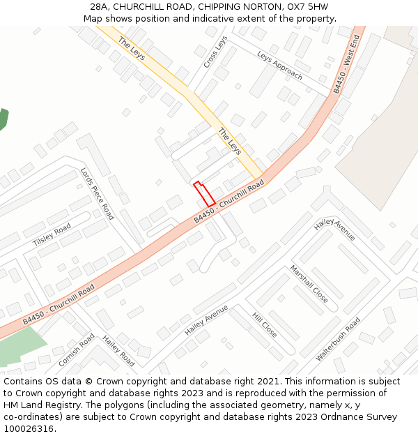 28A, CHURCHILL ROAD, CHIPPING NORTON, OX7 5HW: Location map and indicative extent of plot