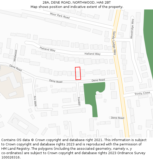 28A, DENE ROAD, NORTHWOOD, HA6 2BT: Location map and indicative extent of plot