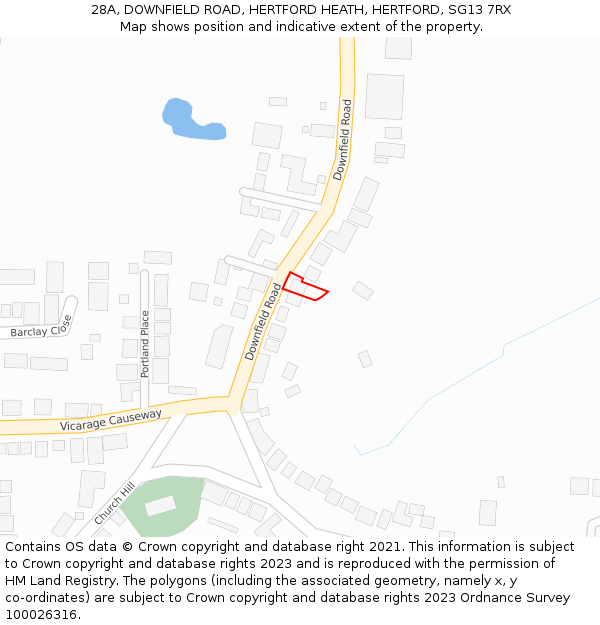 28A, DOWNFIELD ROAD, HERTFORD HEATH, HERTFORD, SG13 7RX: Location map and indicative extent of plot