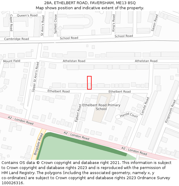 28A, ETHELBERT ROAD, FAVERSHAM, ME13 8SQ: Location map and indicative extent of plot