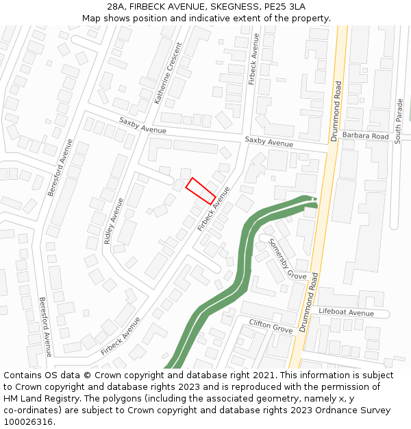 28A, FIRBECK AVENUE, SKEGNESS, PE25 3LA: Location map and indicative extent of plot