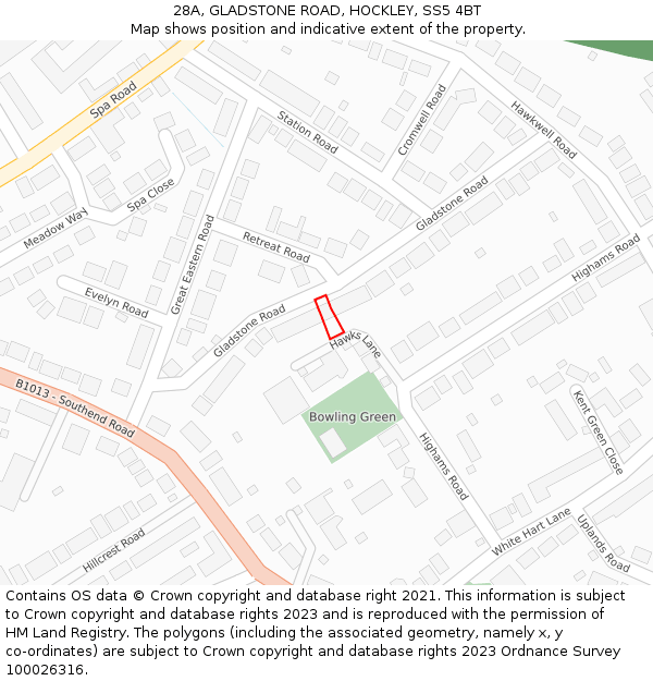 28A, GLADSTONE ROAD, HOCKLEY, SS5 4BT: Location map and indicative extent of plot