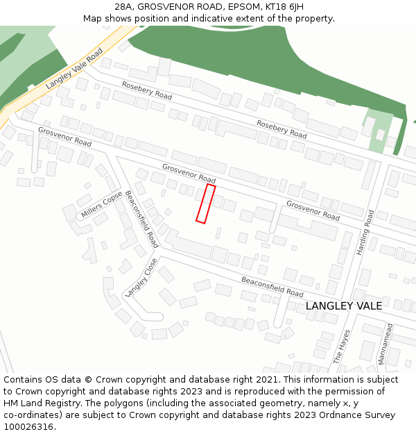 28A, GROSVENOR ROAD, EPSOM, KT18 6JH: Location map and indicative extent of plot