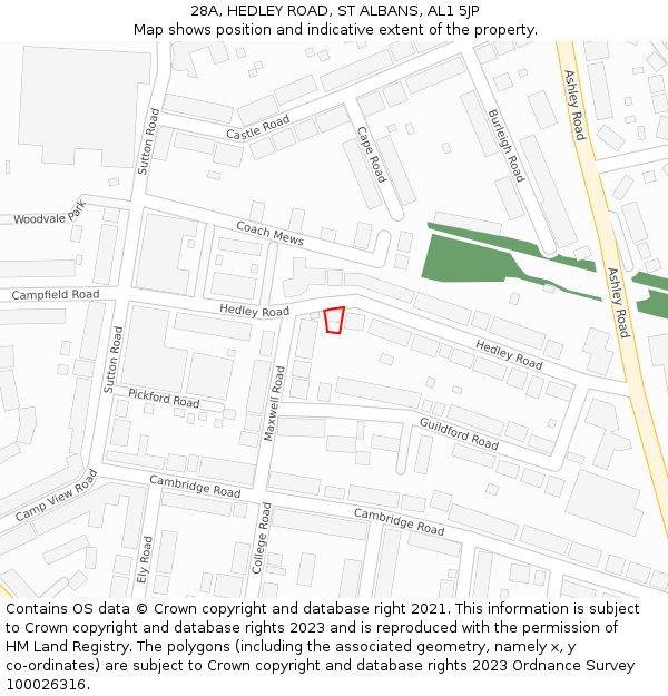 28A, HEDLEY ROAD, ST ALBANS, AL1 5JP: Location map and indicative extent of plot