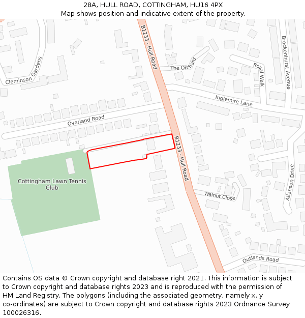28A, HULL ROAD, COTTINGHAM, HU16 4PX: Location map and indicative extent of plot