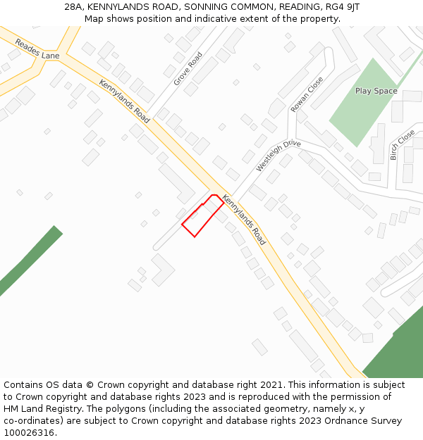 28A, KENNYLANDS ROAD, SONNING COMMON, READING, RG4 9JT: Location map and indicative extent of plot