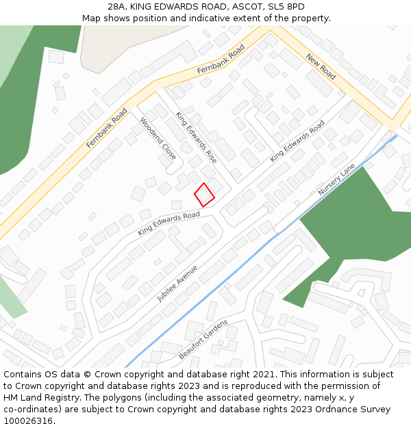 28A, KING EDWARDS ROAD, ASCOT, SL5 8PD: Location map and indicative extent of plot