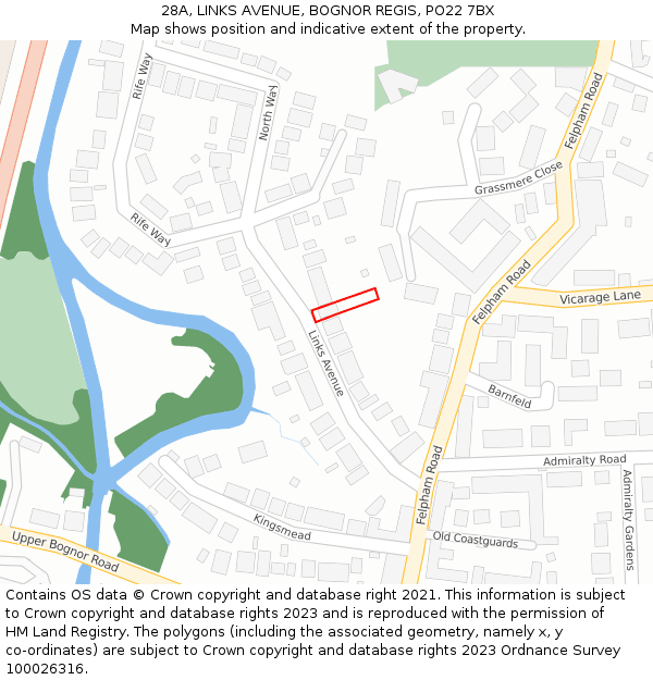 28A, LINKS AVENUE, BOGNOR REGIS, PO22 7BX: Location map and indicative extent of plot