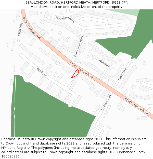 28A, LONDON ROAD, HERTFORD HEATH, HERTFORD, SG13 7PN: Location map and indicative extent of plot